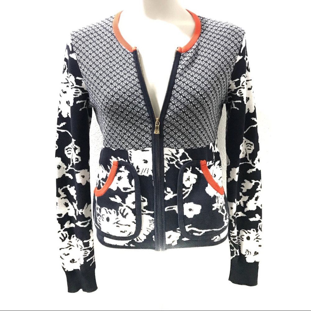 Tory Burch Floral Pattern Zip Cardigan